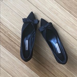 Black Suede Kitten Heels with Bow - Size 38 or 8